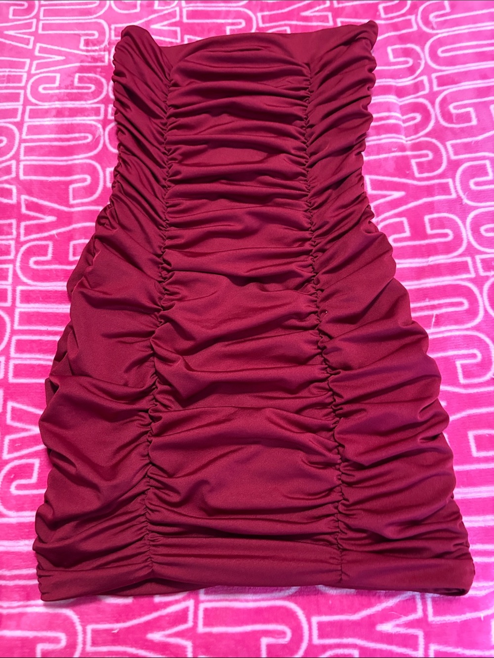 Amazon Strapless Ruched Mini Dress - Wine
